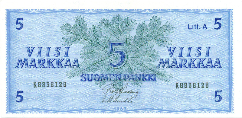5 Markkaa 1963 Litt.A K8838128